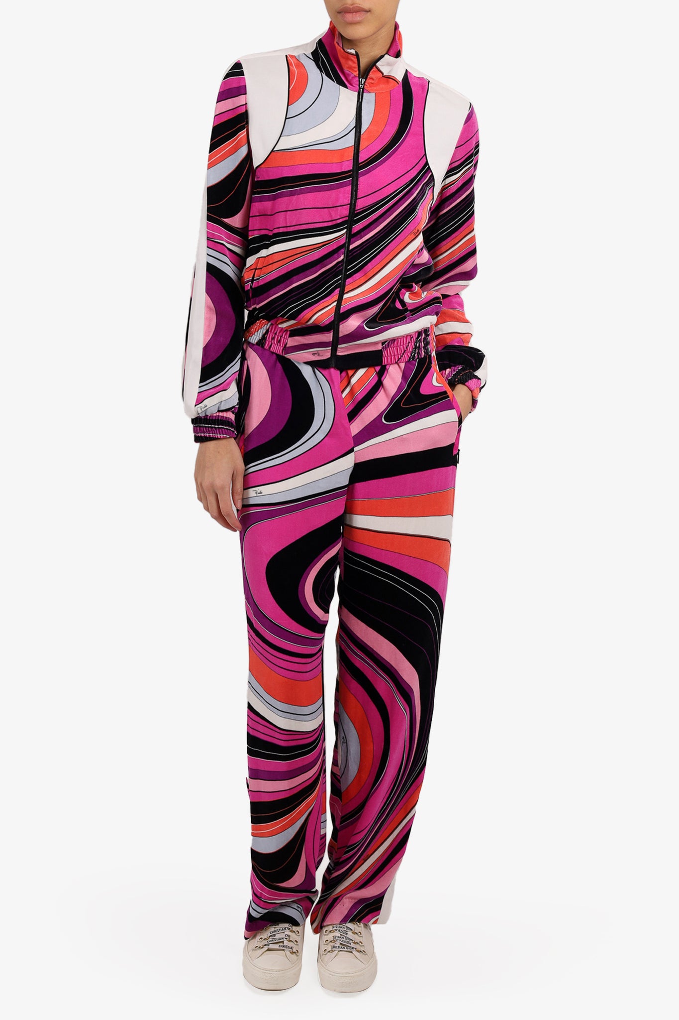 Emilio Pucci Pink Multicolor Velvet Printed Jacket Pant