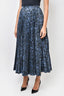 Erdem Blue/Black Floral Pleated Midi Skirt sz 4