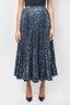 Erdem Blue/Black Floral Pleated Midi Skirt sz 4