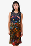 Erdem Navy/Multi-Floral Silk Blend Sleeveless High Neck Midi Dress Size 2