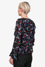 Erdem x H&M Navy Blue/Red Floral Silk Ruffle Blouse Size 4