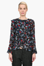 Erdem x H&M Navy Blue/Red Floral Silk Ruffle Blouse Size 4
