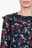 Erdem x H&M Navy Blue/Red Floral Silk Ruffle Blouse Size 4