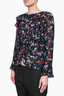 Erdem x H&M Navy Blue/Red Floral Silk Ruffle Blouse Size 4