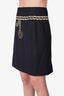 Escada Black Wool Skirt with Gold Watch Design Size 38