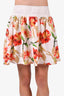 Escada Cream Silk Red Floral Mini Skirt Size 12