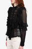 Etro 44 Black Sheer Ruffle Long Sleeve Top Size S