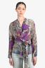 Etro Beige/Purple Silk Belted Blouse Size 46