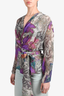 Etro Beige/Purple Silk Belted Blouse Size 46