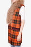 Etro Orange/Black Check Wool Vest w/ Lamb Fur Collar 42
