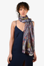 Etro Purple/Blue Paisley Wool/Silk Raw Edge Scarf