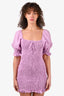 Faithfull the Brand Lilac Linen Smocked Puff Sleeve Mini Dress Size L