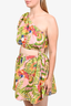 Farm Rio Pink/Green Floral Linen Blend Cutout One Shoulder Mini Dress Size S
