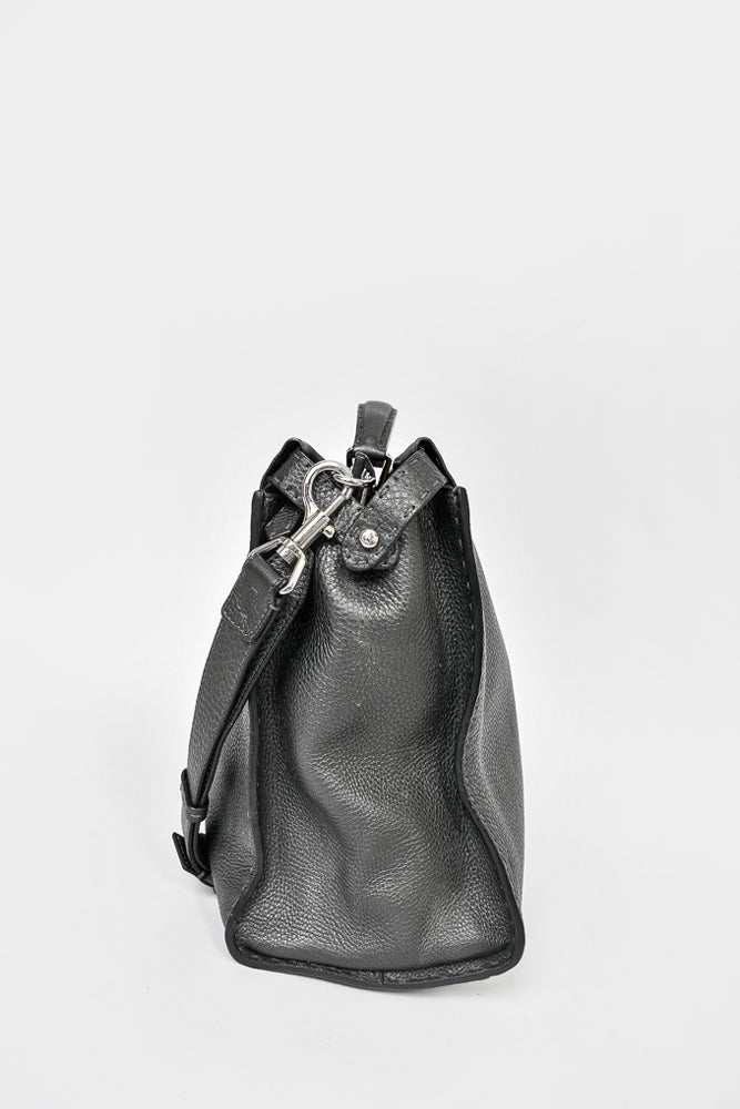 Fendi Black Grained Leather Large Selleria Peekaboo Bag w/ Strap