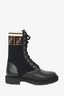 Fendi Black Leather Zucca Stretch Knit Combat Boots Size 37