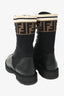 Fendi Black Leather Zucca Stretch Knit Combat Boots Size 37