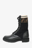 Fendi Black Leather Zucca Stretch Knit Combat Boots Size 37