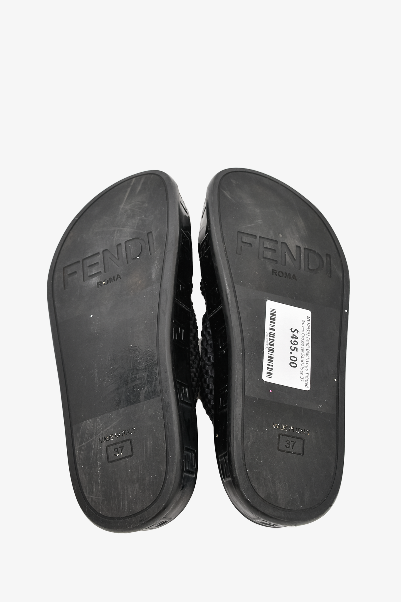 Fendi Black Logo Printed Woven Crossover Sandals sz 37 Mine Yours