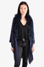 Fendi Blue Silk/Wool FF Murmansky Fur Trimmed Shawl