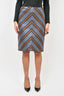 Fendi Blue/Tan Chevron Midi Skirt Size 42