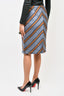 Fendi Blue/Tan Chevron Midi Skirt Size 42