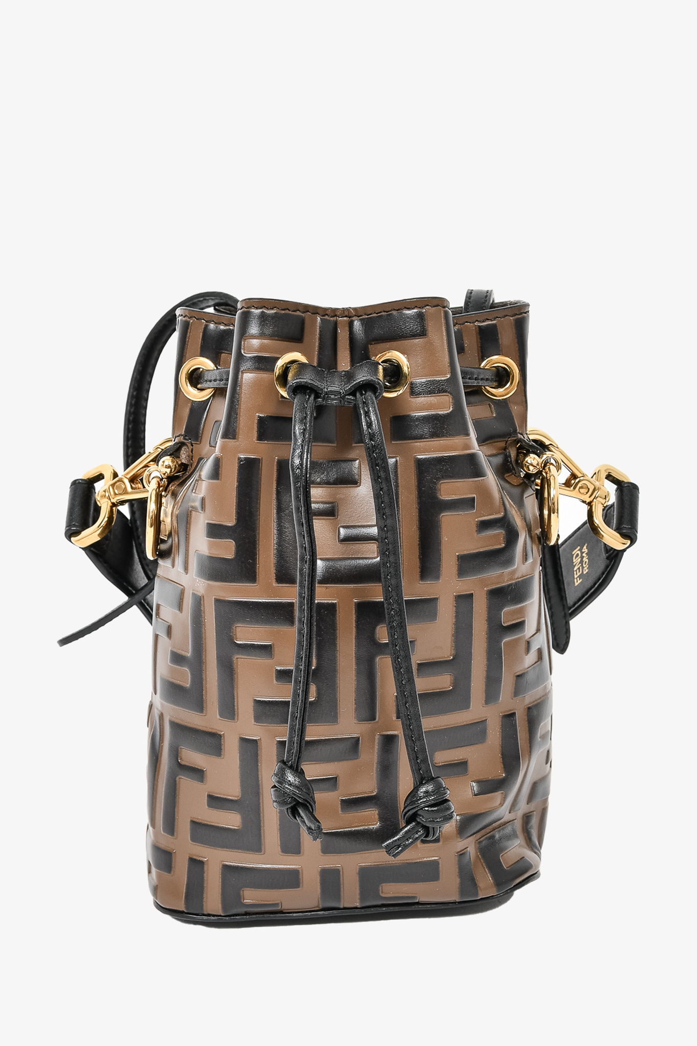 Fendi Brown Leather Zucca Mon Tresor Bucket Bag