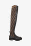 Fendi Brown Zucca Print Stretch Knit Thigh High Boots Size 35
