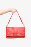 Fendi Red Grained Leather 'Mia' Large Flap Shoulder Bag