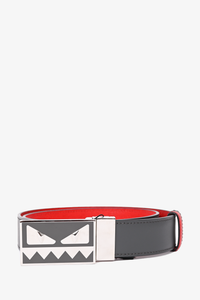Fendi Red Grey Leather Reversible Monster Eye Belt Size 90