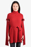 Fendi Red Wool Cape with Pom Pom Detail Size 12+