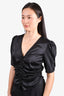 Frame Black Silk Ruched Button Down Top Size S