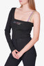 GCDS Black Asymmetric Crystal Embellished Ribbed Bodysuit Size L