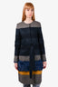 Gabriela Hearst RTW 2016 Grey/Blue Striped Fur Trim Virgin Wool Coat with Belt Size 0