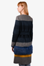 Gabriela Hearst RTW 2016 Grey/Blue Striped Fur Trim Virgin Wool Coat with Belt Size 0