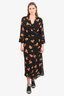 Ganni Black/Orange Floral Wrap Maxi Dress Size 40