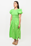 Ganni Green Cotton Rouched S/S Maxi Dress sz 40