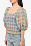 Ganni Rainbow Chequered Rouched Puff Sleeve Top sz 42