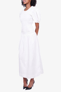 Ganni White Cotton Pleated S/S Maxi Dress Size 40