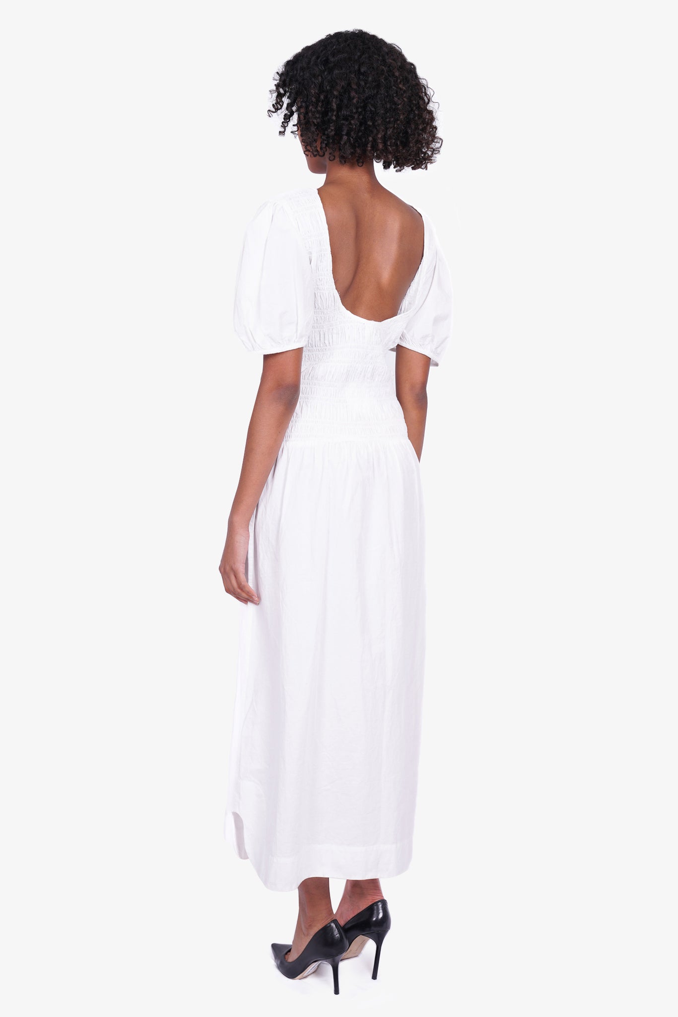 Ganni White Cotton Pleated S/S Maxi Dress Size 40