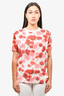 Giambattista Valli White/Red Floral Print Silk Overlay Blouse Size S