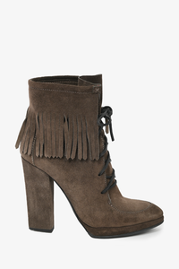 Giuseppe Zanotti Brown Suede Fringe Lace-Up Heeled Boots Size 38.5