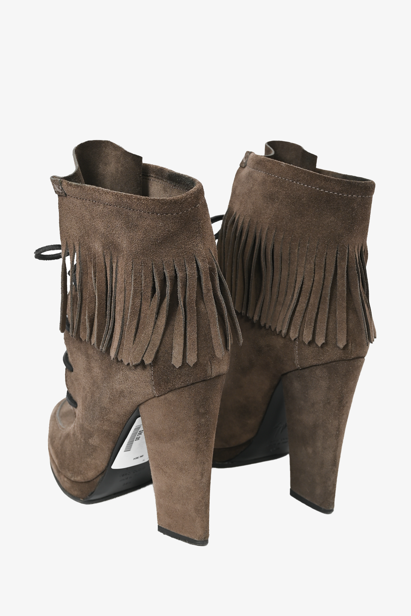 Giuseppe Zanotti Brown Suede Fringe Lace-Up Heeled Boots Size 38.5