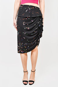 Givenchy Black Silk Ruffled Multi-Coloured Dot Print Size M