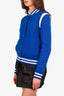 Givenchy Blue Wool Knit Logo Embroidered Bomber Jacket Size M