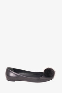 Gucci Black Leather Pom-Pom Ballet Flats Size 38.5
