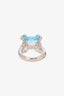Gucci 18K White Gold Blue Topaz Ring w/ Diamonds