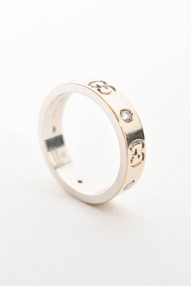 Gucci 18k White Gold "Icon" Diamond Ring sz 10