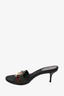 Gucci Black Canvas Horsebit Web Stripe Kitten Heel Mules Size 6.5