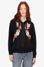 Gucci Black Cotton Floral Embroidery Zip-up Hoodie