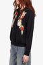 Gucci Black Cotton Floral Embroidery Zip-up Hoodie